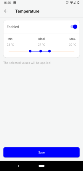 Select the measurement ranges for each value analyzed by Blue Connect